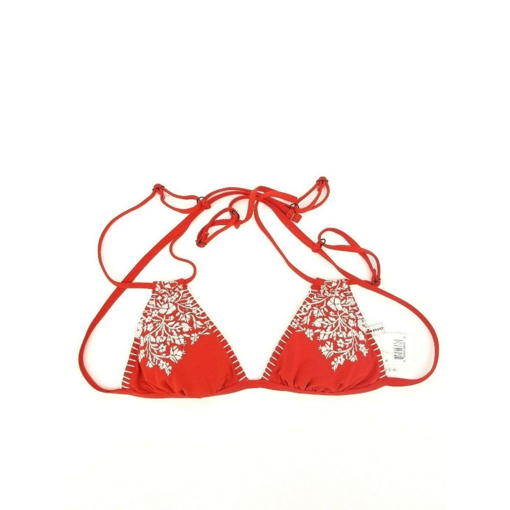 New Lucky Brand Stitch In Time SZ S Triangle Top Bikini Red